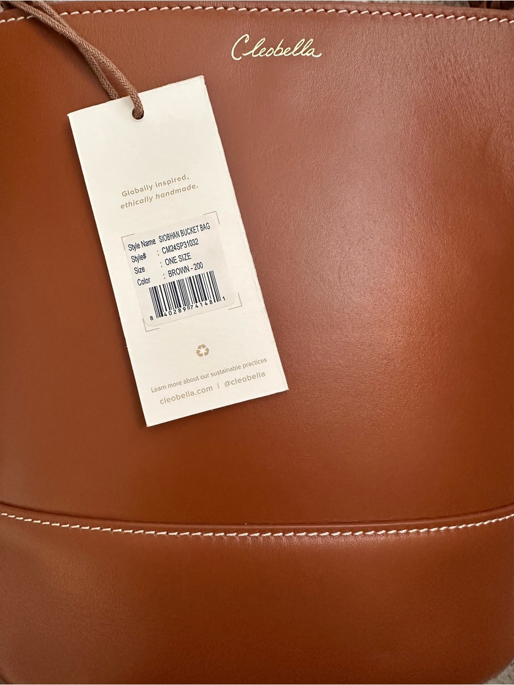 Cleobella Siobhan Brown Bucket Bag | Leather Boho Crossbody Shoulder Purse - Picture 5 of 13